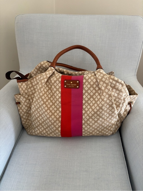 kate spade Handbags - kate spade Beige Monogram Travel Tote with Red and Pink Center Stripe